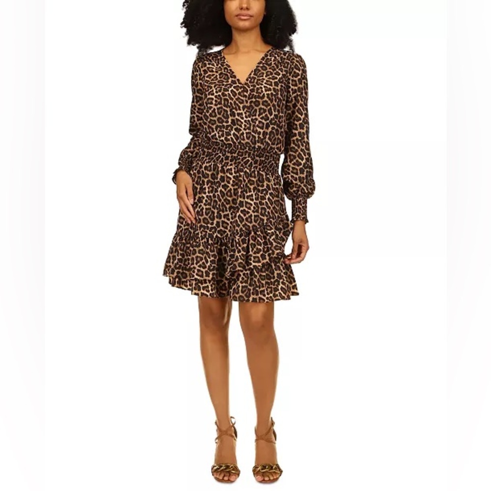 Women's Julia Smocked-Waist Tiered Leopard Dress XS